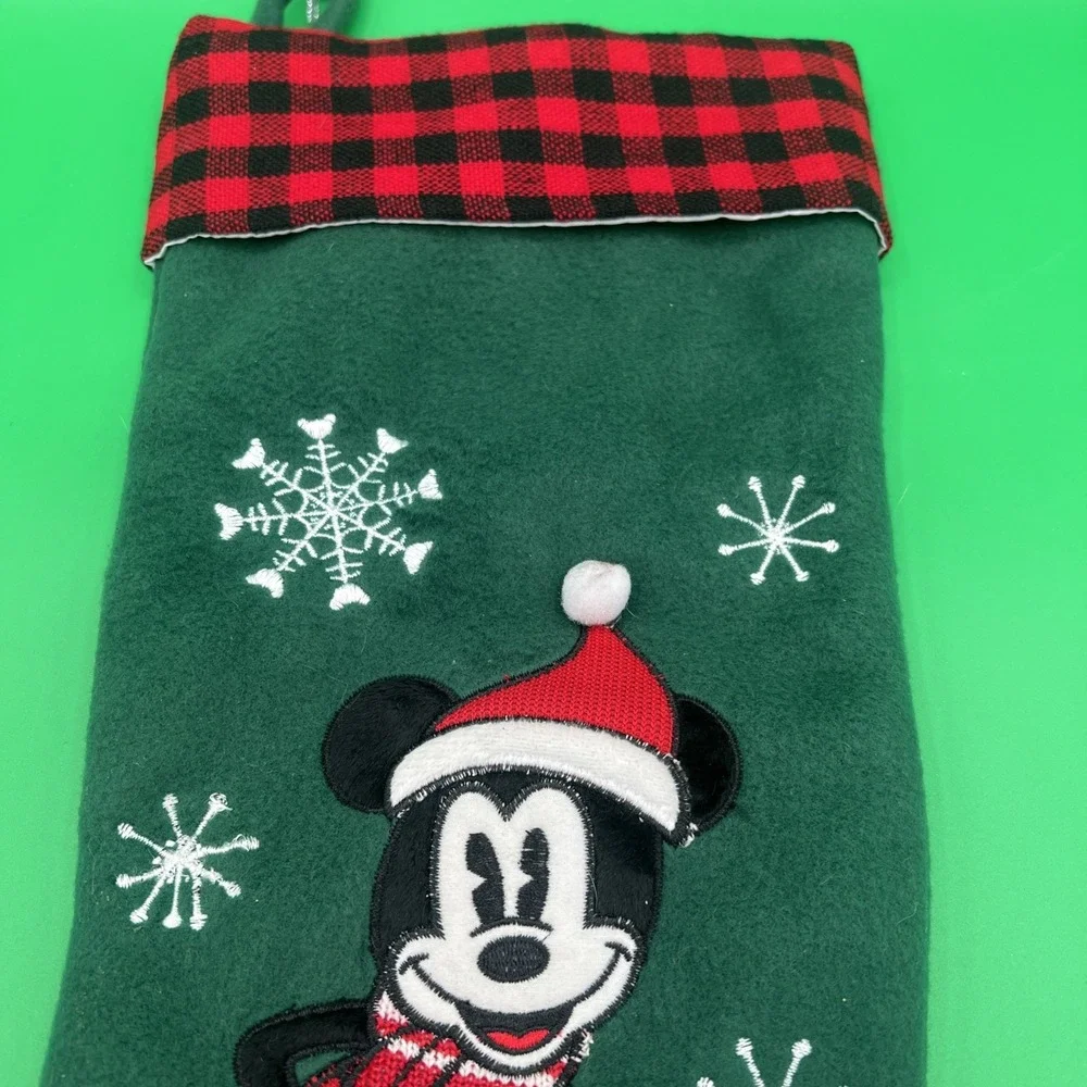 Disney embroidered Mickey‎ Mouse snowflakes, Christmas Stocking green/red/black